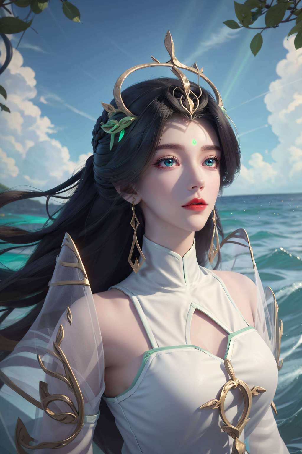 一袭绿衣映衬着她的清新脱俗每一次凝视