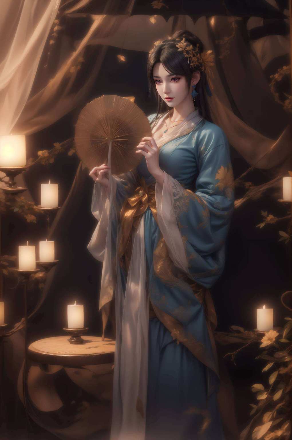 画中女子绿萝相伴