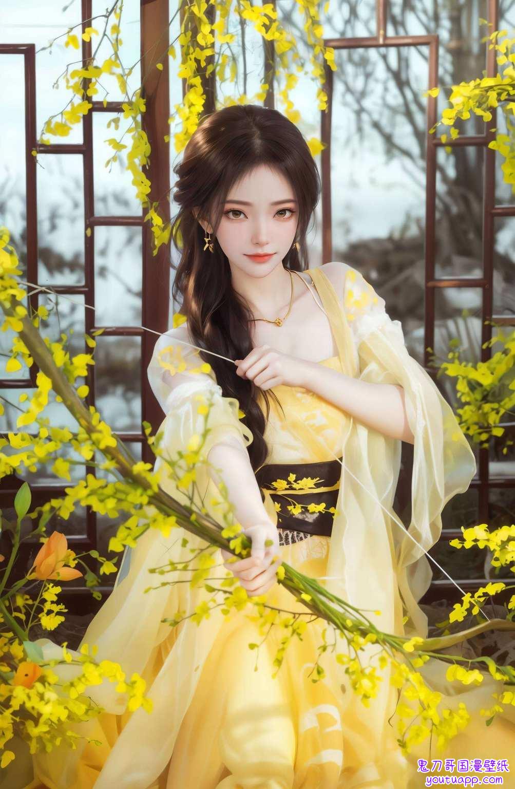 美人凝视壁画之中